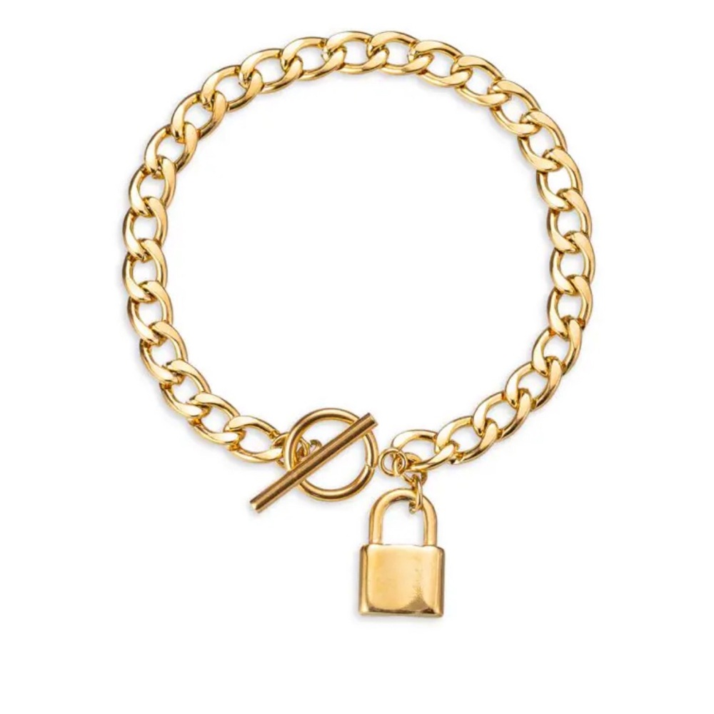 EYE CANDY LA Luxe Goldtone Titanium Chain Padlock Charm Bracelet